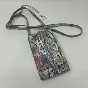 HOBO Crossbody Purse White Black Lizard Floral 100% Genuine Leather Small Travel